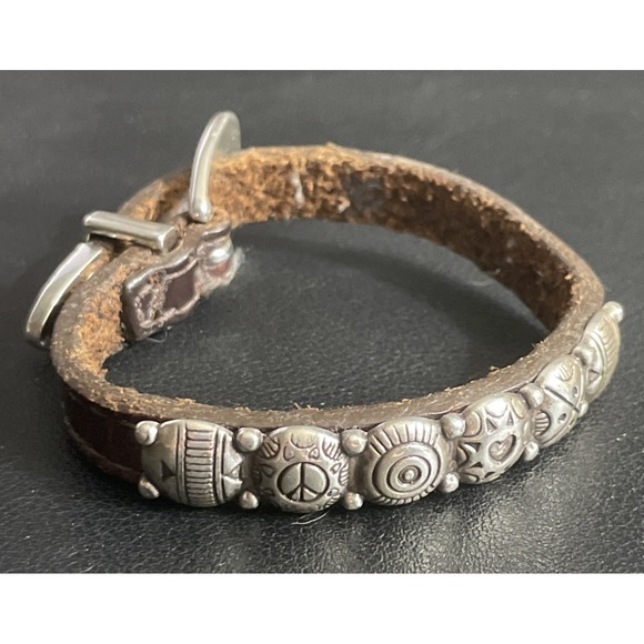 Brighton Jewelry - Vintage BRIGHTON Harmony  Bracelet Silver Medallion and Brown Leather Jewelry